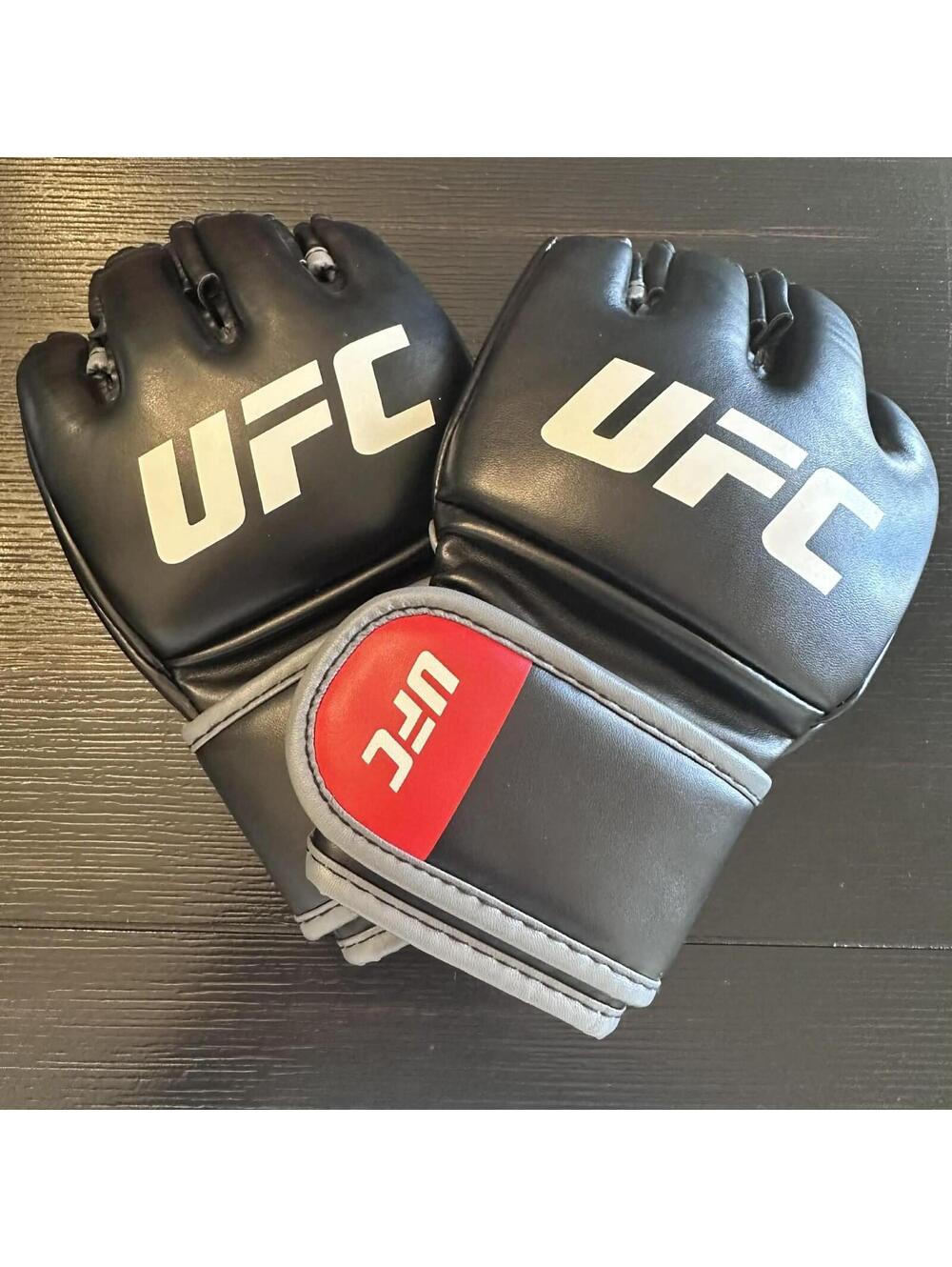 UFC MMA Grappling Training Gloves Open Finger Black Gray L/XL Adult Pair